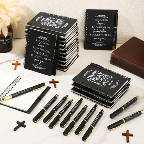 Vista 4 de Kosiz Juego de 60 unidades/30 regalos cristianos a granel incluye cuaderno en espiral y bolígrafo con versículo bíblico, bolígrafo de oración