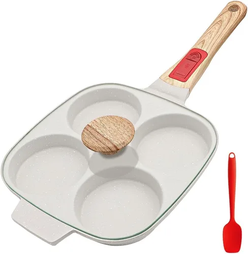 Vista 8 de RANX INGST Sartén para huevos de inducción, sartén antiadherente para panqueques de 4 tazas con mango desmontable, sartén para hamburguesas, sartén