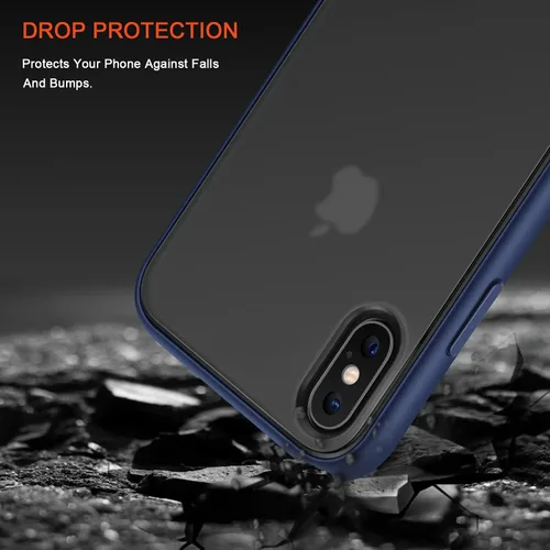 Vista 3 de TENDLIN Compatible con iPhone Xs Max, funda translúcida mate dura con parachoques de silicona suave, cómoda funda (azul)