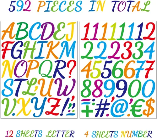 Vista 8 de 840 calcomanías de letras de 16 hojas, calcomanías grandes de letras del alfabeto y números de 2 pulgadas, calcomanías de vinilo autoadhesivas