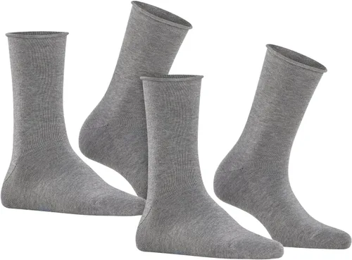 Vista 4 de FALKE Mujer Happy Crew Cut W 2 pares, Gris (gris claro en mezcla 3390)