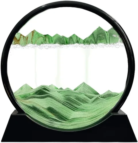 Vista 14 de ANBOER - Marco redondo de vidrio con arena movediza diseño 3D de mar profundo, paisaje de arena relajante para escritorio, hogar, oficina, trabajo