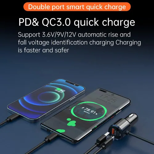 Vista 8 de Transmisor Bluetooth Fm, 2 micrófonos y QC3.0 + Tipo-C PD 18W HiFi Bass, adaptador Bluetooth para automóvil compatible con llamadas manos libres