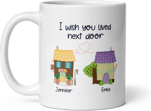 Vista 9 de Taza de viaje con nombres personalizados de larga distancia con texto en inglés "I Wish You Lived Next Door, Next to me, Besties Friends