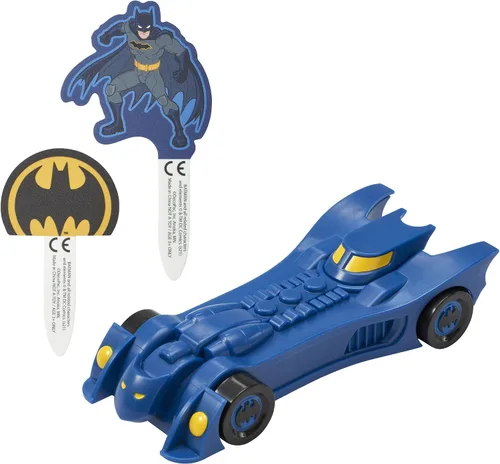 Vista 2 de DecoPac Batman Into Action DecoSet, Batman Cake Topper, Batmobile y Batman Pics Set de 3 piezas