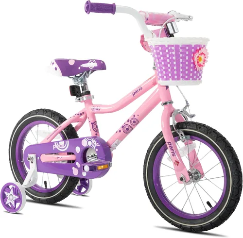 Vista 9 de JOYSTAR Paris Girls Bike for Ages 3-8 Years Old, 14 16 18 20 Inch Kids Bike with Training Wheels, Basket and Handbrake, Multiple