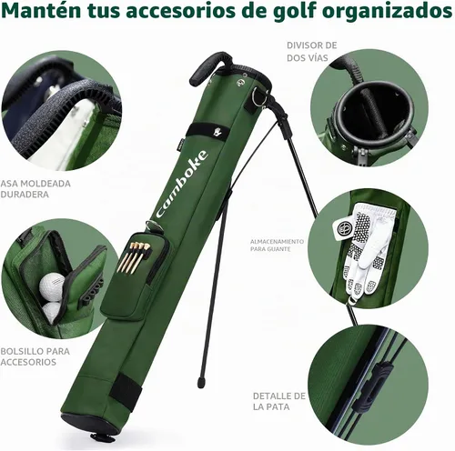 Vista 4 de Bolsa de golf ligera, portátil y duradera con correa acolchada y bolsillo, bolsa de domingo para el campo de conducción, bolsa de práctica divisora