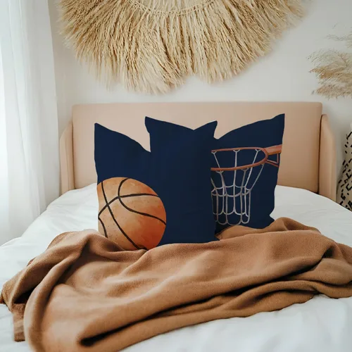 Vista 5 de Juego de 2 fundas de almohada de baloncesto, para deportes de baloncesto, decoración para niñas, niños, habitación, sofá, guardería, 18 x 18 pulgadas