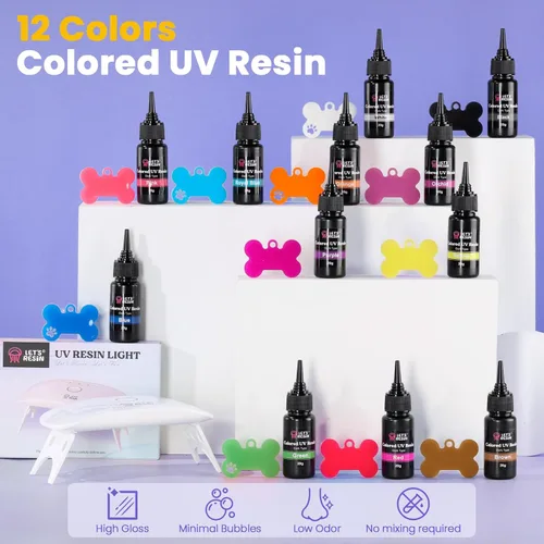 Vista 3 de LET'S RESIN Kit de fabricación de llaveros todo incluido, resina UV de 12 colores con moldes de llavero de silicona, luz UV, 6 estilos de biseles