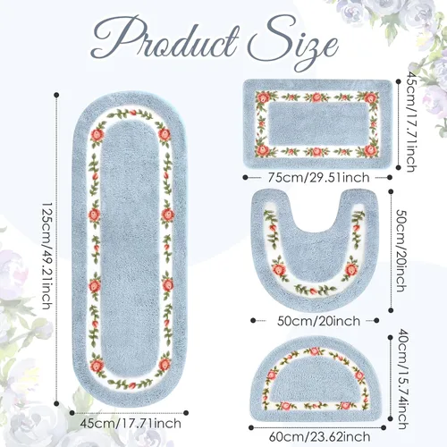 Vista 2 de Timgle Juego de 4 alfombras de baño con diseño de coqueta de rosas y flores, antideslizantes, absorbentes, lavables, tapete de baño floral