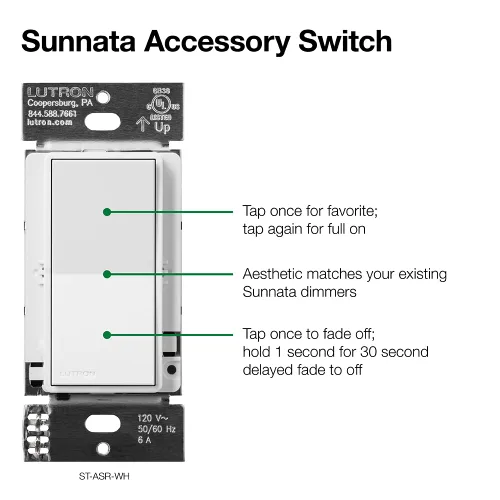 Vista 5 de Lutron Sunnata Interruptor accesorio de encendido/apagado, solo para uso con reguladores LED+ Sunnata, ST-AS-BL, Negro
