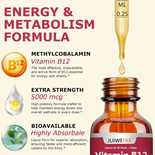 Vista 4 de Vitamina B12 líquida gotas 5000 mcg – Extra Strength B12 Metilcobalamina con B1 B6 B3 Folato Niacina – Absorción rápida Sublingual B-12 Gotas
