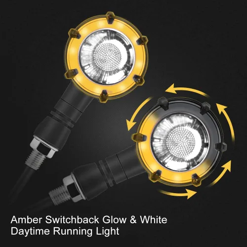 Vista 2 de surpassme 2 luces indicadoras LED de luz intermitente blanca y secuencia ámbar para motocicleta, luces de circulación diurna DRL Switchback Glow