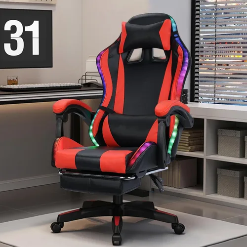 Vista 9 de Silla de juegos con altavoces Bluetooth y luces LED, silla ergonómica de masaje para computadora, altura ajustable, silla de videojuegos con asiento