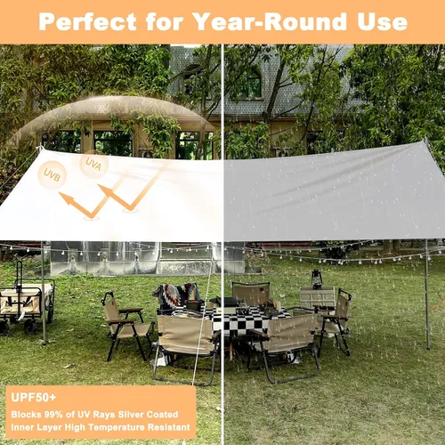 Vista 2 de SHANQUAN Lona de camping con postes de 10 x 13 pies, impermeable y con protección UV, hamaca ligera para refugio de lluvia, mosca, refugio solar