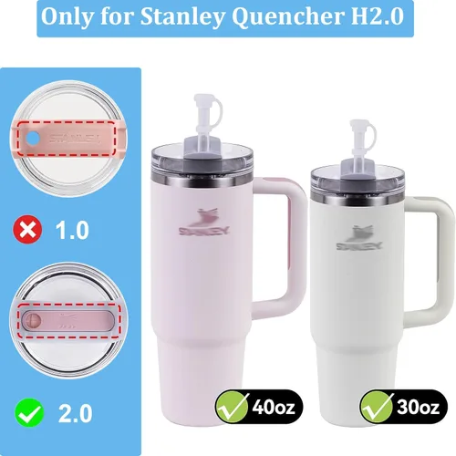 Vista 2 de 12 popotes de repuesto con tapas de tapón de popote para vasos Stanley de 40 onzas, paquete de 6 popotes de plástico reutilizables con cepillo