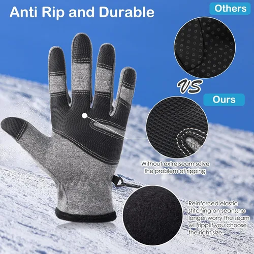Vista 3 de Guantes de invierno cálidos, aptos para pantalla táctil, para clima frío, guantes de conducción, resistentes al viento, antideslizantes, guantes
