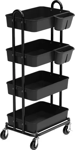 Vista 8 de Simple Houseware - Carro multiusos rodante de 3 niveles con cubos colgantes, color Rojo Almacenamiento para baño, cocina, oficina, sala