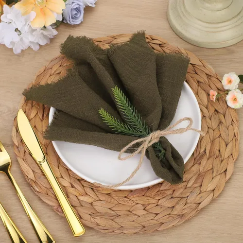 Vista 4 de TURSTIN 12 Piezas de Servilleta de Lino de Algodón Servilleta de Tela Hecha a Mano con Flecos 17 x 17 Pulgadas Servilletas Suave para Cenas Bodas