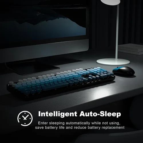 Vista 4 de Combo de teclado y mouse inalámbricos, teclado retro de tamaño completo de 2.4 GHz con teclado numérico y mouse inalámbrico
