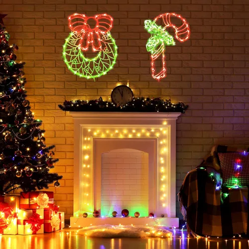 Vista 4 de Decoraciones navideñas iluminadas para ventanas, paquete de 2 luces de silueta de ventana de Navidad enchufables para Navidad, fiesta, hogar, patio