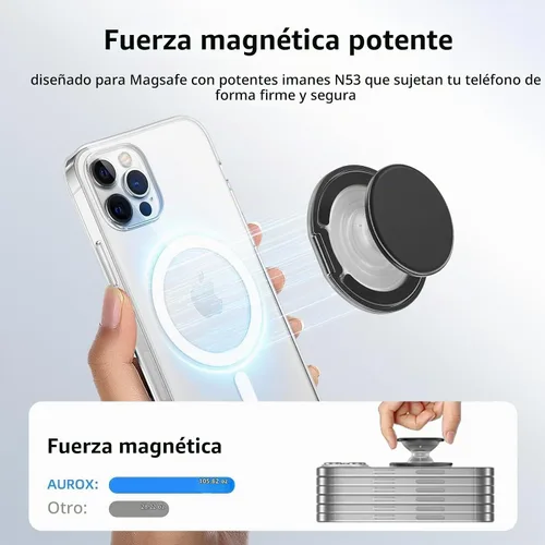 Vista 2 de AUROX - Agarre magnético para teléfono MagSafe, color negro transparente Transparente negro