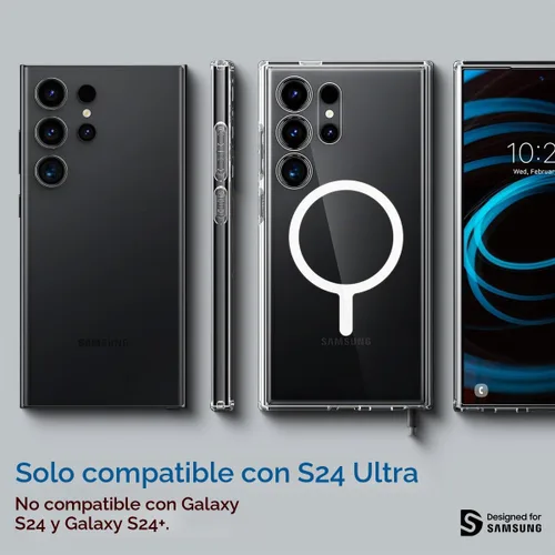 Vista 2 de Spigen Ultra Hybrid Metal Ring MagFit Diseñado para Funda Galaxy S24 Ultra (2024) [Protección de Grado Militar] Compatible con MagSafe - Blanco
