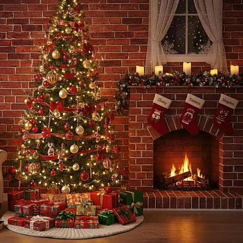 Vista 4 de VitalCozy Fondo de pared de ladrillo de Navidad de 4 x 30 pies, decoración de chimenea de ladrillo sintético, fondo de fotografía para baby shower