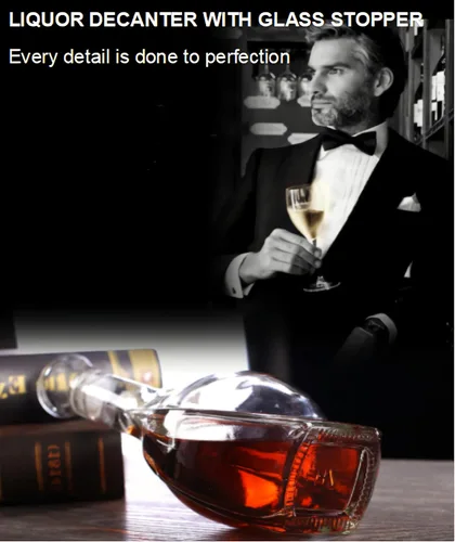 Vista 6 de Botella de vidrio de licor, decantador de cristal sin plomo, decantador de whisky de 17 onzas con tapón de vidrio hermético, decantador de alcohol