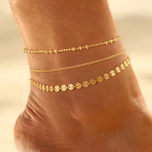 Vista 4 de Dremmy - Tobillera de cadena de oro simple, enchapada en oro de 14k y plata, delicada tobillera de playa de verano para mujer