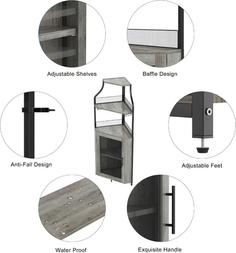 Vista 6 de GAOMON Armario esquinero para bar de vinos con estante desmontable para vinos, armario de bar con soporte para vidrio, aparador pequeño y gabinete