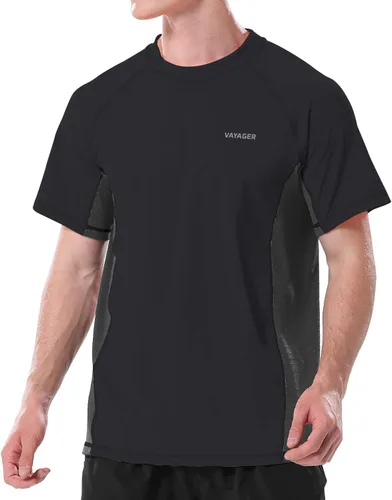 Vista 2 de VAYAGER Camiseta de natación para hombre con protección UPF 50 de manga corta de secado rápido
