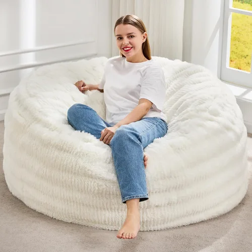 Vista 18 de Hobestluk Sillas Puf para Adultos, Silla Puf con Relleno, Sillas Puf Grandes con Funda Esponjosa en Relieve, Sillas Puf Gigantes para Adultos