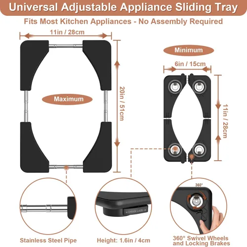 Vista 2 de Adjustable Black Appliance Slider Tray - Expandable 6" x 11"- 11" x 20