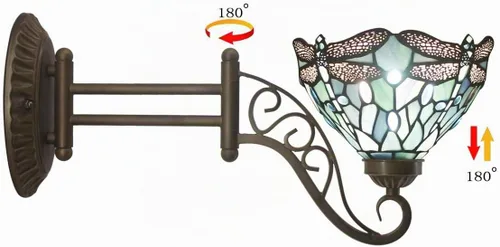 Vista 7 de WERFACTORY Tiffany Lámpara de pared con brazo oscilante para enchufar, luz azul mar, estilo libélula W8L19 pulgadas, serie S147