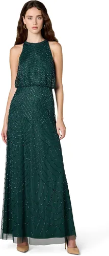 Vista 13 de Adrianna Papell Vestido tipo blusón con cuentas estilo halter Art Deco para mujer Floor Length Formal Gown with Scalloped Beading & Bloused Bodice