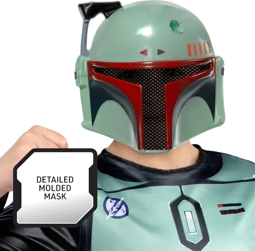 Vista 2 de Star Wars Boba Fett - Disfraz oficial de Halloween para jóvenes, overol estampado con máscara de plástico