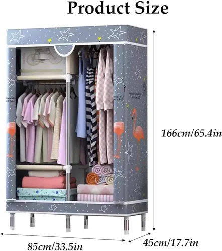 Vista 2 de large closets Large Closet Steel Rack Clothes Closet with Pattern Cloth Cover Closets for Bedroom Hanging Closet Fashion Portable Wardrobe