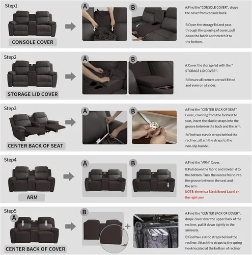 Vista 7 de Easy-Going Funda elástica para sofá reclinable loveseat con consola central, funda de sofá suave ajustada de forro polar para 2 asientos