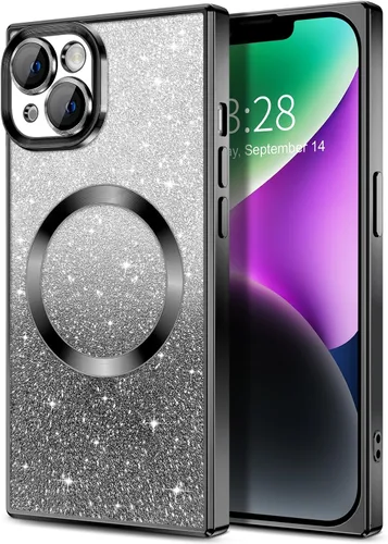 Vista 22 de Hython Funda para iPhone 13 Pro transparente con purpurina magnética [compatible con MagSafe] Protector completo de lente de cámara delgado