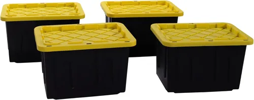 Vista 13 de Contenedor de almacenamiento de plástico de 5 galones con tapa con cerradura, apilable, resistente, de servicio regular para garaje, herramientas