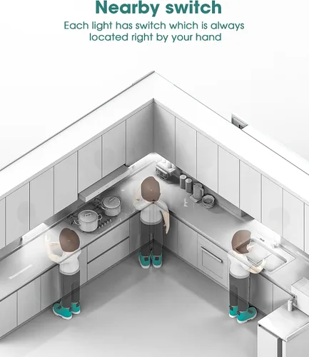 Vista 4 de ASOKO Luces para debajo del gabinete, luces con sensor de movimiento, enchufables, cálidas de 2700 K, regulables, con cable, paquete de 3