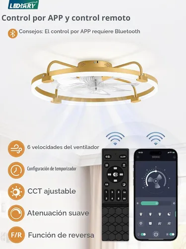 Vista 3 de LEDIARY Ventiladores de techo de 24" con luces y control remoto, luz LED de Dorado