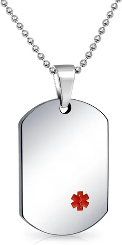 Vista 8 de Bling Jewelry Collar con colgante de acero para identificación médica personalizable para hombres y mujeres, cadena de 20 pulgadas, SM MED LG