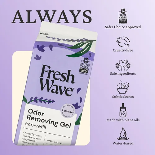 Vista 4 de Fresh Wave Recambio de gel eliminador de olores de lavanda, 63 onzas. Absorbedores de olores más seguros para el hogar, eliminador de olores natural