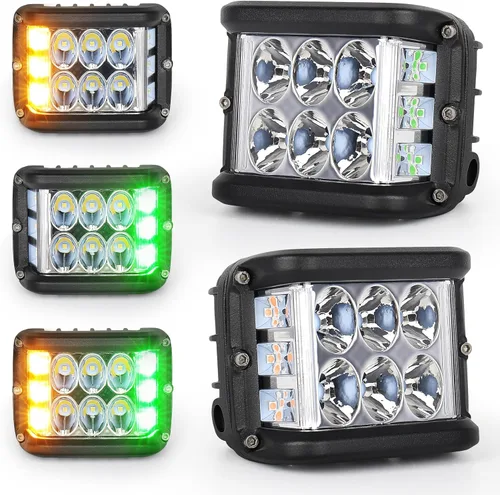 Vista 12 de Luces Pod Laterales Direccionales de 4 Pulgadas, Luces LED Estroboscópicas Azules de Cubo de Doble Cara para Granja, Tractor, Arado, Camión, Barco