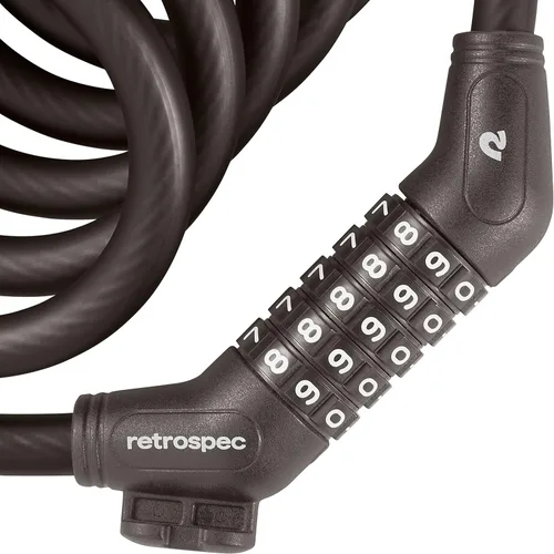 Vista 4 de Retrospec Grizzly Plus - Candado de combinación para bicicleta, resistente antirrobo con combo personalizado de 5 dígitos, cable resistente a cortes