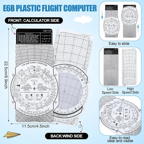 Vista 2 de Relaxweex Aviation Pilot Tool Kit E6b Flight Computer Calculator Kneeboard