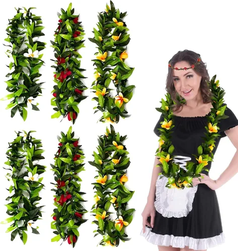 Vista 7 de Besutolife Hawaiian Luau Leis - Collares de flores artificiales tropicales para graduación, disfraz de Hula para fiesta en la playa, fiesta hawaiana