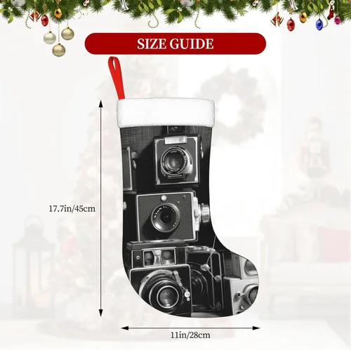 Vista 5 de Retro Cool Camera Collection - Calcetines de Navidad colgantes para decoración navideña, calcetines de Navidad de terciopelo de 18 pulgadas con puño